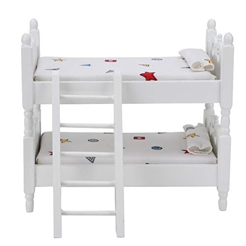  Miniature Dollhouse Furniture, Wooden Bunk Bed With Bedding Pillow Ladder For 1:12 Doll House Accessories (1:12) Dollhouses