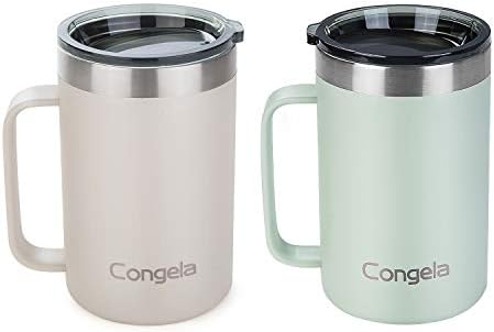  18oz 2Pack Stainless Steel Insulated Coffee Mugs With Handle, Vacuum Camping Tea Cups Set With Tritan Lid And Sand With Sage Color Combo(Cement+Desert Sage,18oz 2Pack)