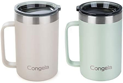  18oz 2Pack Stainless Steel Insulated Coffee Mugs With Handle, Vacuum Camping Tea Cups Set With Tritan Lid And Sand With Sage Color Combo(Cement+Desert Sage,18oz 2Pack)