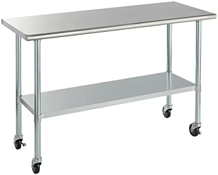  OCKPOINT Stainless Steel Table For Prep & Work With Backsplash 60x24 Inches, NSF Metal Commercial Kitchen Table With Adjustable Under Shelf And Table Foot For Restaurant, Home And Hotel