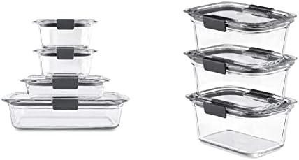 Rubbermaid 8-Piece Brilliance Glass Food Storage Containers With Lids For Lunch, Meal Prep, And Leftovers, Dishwasher And Oven Safe, Clear/Grey