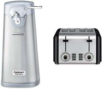  SCO-60 Deluxe Electric Can Opener, Stainless Steel & 4 Slice Toaster By Cuisinart, Compact Toaster For Toast, Bagels, Defrost, Reheat & More, Stainless Steel/Black, CPT-340P1