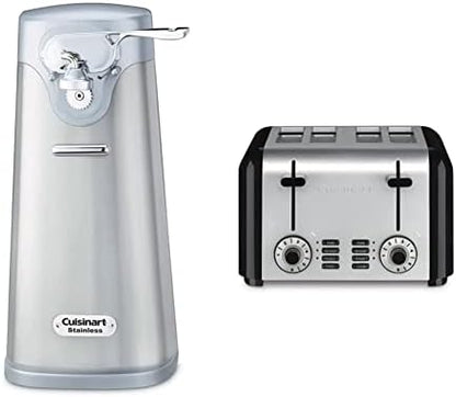  SCO-60 Deluxe Electric Can Opener, Stainless Steel & 4 Slice Toaster By Cuisinart, Compact Toaster For Toast, Bagels, Defrost, Reheat & More, Stainless Steel/Black, CPT-340P1