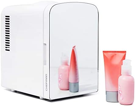  Portable Mirrored Personal Fridge, 4 Liter Mini Refrigerator, Skin Care, Makeup Storage, Beauty, Serums And Face Masks, Small For Desktop Or Travel, Cool & Heat, Cosmetic Application