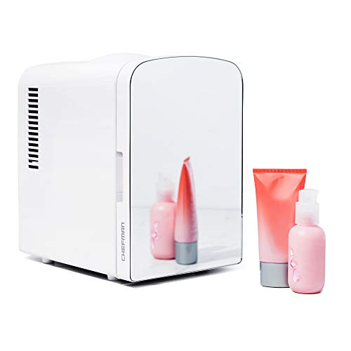  Portable Mirrored Personal Fridge, 4 Liter Mini Refrigerator, Skin Care, Makeup Storage, Beauty, Serums And Face Masks, Small For Desktop Or Travel, Cool & Heat, Cosmetic Application