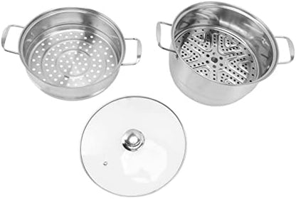  GLOGLOW Stainless Steel Steam Pot, Large Capacity Food Steaming Pot 304 Stainless Steel Multipurpose Thickened Food Grade For Electric Furnace For Gas Stove For Home (Three Layers)