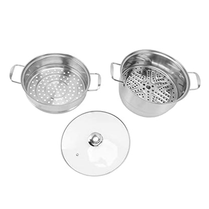  GLOGLOW Stainless Steel Steam Pot, Large Capacity Food Steaming Pot 304 Stainless Steel Multipurpose Thickened Food Grade For Electric Furnace For Gas Stove For Home (Three Layers)
