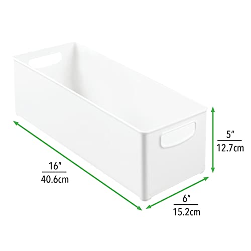  MDesign Plastic Stackable Kitchen Organizer - Storage Bin With Handles For Refrigerator, Freezer, Cabinet, And Pantry Shelves Organization - Food Container - Ligne Collection - 4 Pack - White