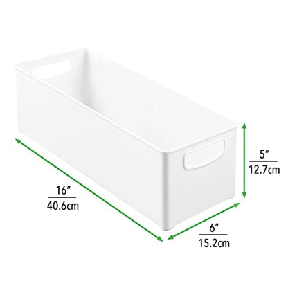  MDesign Plastic Stackable Kitchen Organizer - Storage Bin With Handles For Refrigerator, Freezer, Cabinet, And Pantry Shelves Organization - Food Container - Ligne Collection - 4 Pack - White
