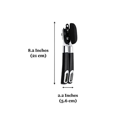 Vila Stainless Steel Cat & Dog Food Can Opener, Manual Lid Lifter, Bottle Opener, Easy To Turn Knob, Long, Comfortable Handles, Sharp Cutting Disc - Silver And Black, For Kitchen, Restaurant, Camping