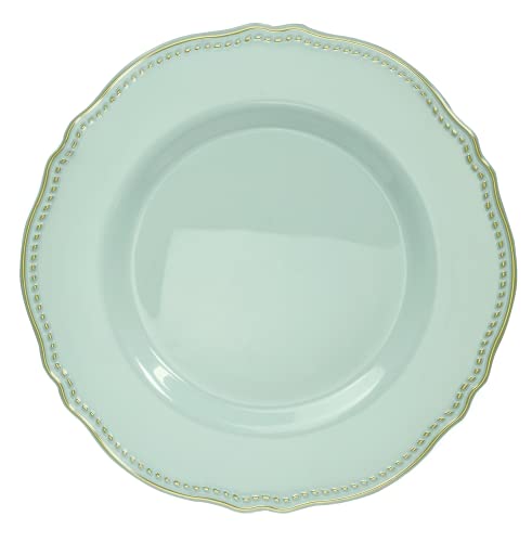  " OCCASIONS " 120 Plates Pack,(60 Guests) Heavyweight Premium Wedding Party Disposable Plastic Plates Set -60 X 10.25'' Dinner + 60 X 7.5'' Salad/Dessert (Rochelle Seafoam/Mint And Gold))