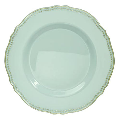  " OCCASIONS " 120 Plates Pack,(60 Guests) Heavyweight Premium Wedding Party Disposable Plastic Plates Set -60 X 10.25'' Dinner + 60 X 7.5'' Salad/Dessert (Rochelle Seafoam/Mint And Gold))