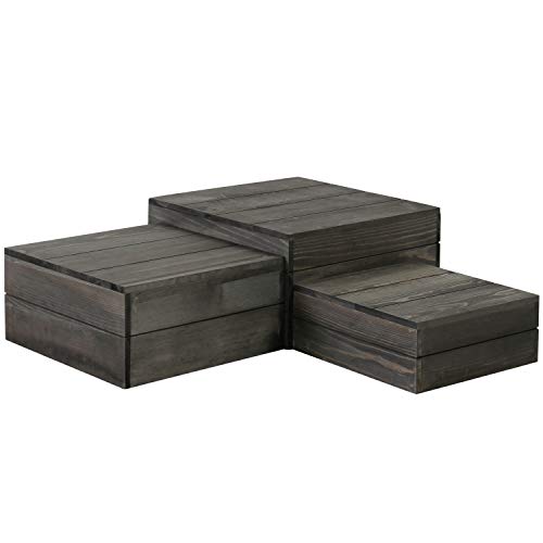  Crate Style Wood Cupcake Stand, Vintage Gray Wooden Cake Stand Dessert Appetizer Display Riser, Set Of 3