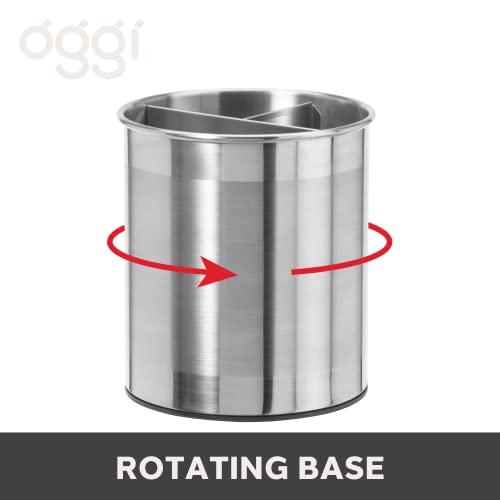  Jumbo Stainless Steel Rotating Utensil Holder With Removable Divider - Stylish Kitchen Cooking Utensil Organizer. Height 7.5".