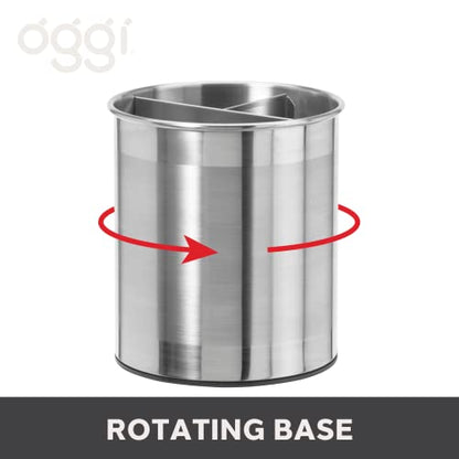  Jumbo Stainless Steel Rotating Utensil Holder With Removable Divider - Stylish Kitchen Cooking Utensil Organizer. Height 7.5".