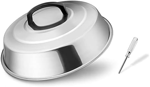  Cheese Melting Dome Set Of 2, Leonyo 12" Metal Steam Basting Cover For Griddle Grill, Stainless Steel Griddle Accessories For BBQ Flat Top Kitchen Cooking Hamburger, Dishwasher Safe, Heat Proof Handle