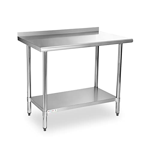  STABLEINK NSF Stainless Steel Table, 24 X 36 Inches Metal Prep & Work Table With Adjustable Undershelf And Table Foot, For Commercial Kitchen, Restaurant, Hotel And Garage (Without Caster Wheels)