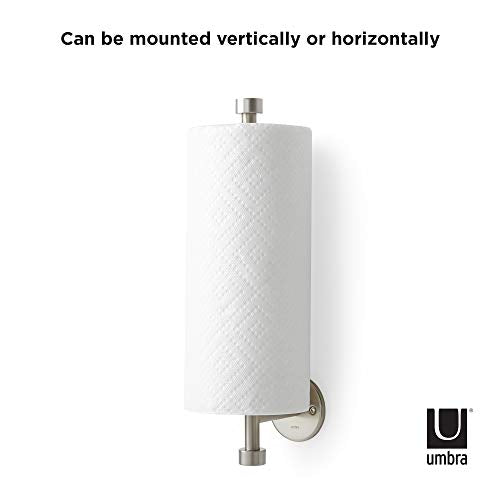 Umbra - 1009237-410 Cappa Paper Towel Holder – Modern Under Cabinet Or Wall Mount Dispenser (Horizontal Or Vertical), 14"L X 4"W X 2.6"H, Nickel