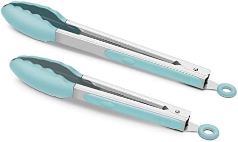  2 Pack Black Kitchen Tongs, Premium Silicone BPA Free Non-Stick Stainless Steel BBQ Cooking Grilling Locking Food Tongs, 9-Inch & 12-Inch