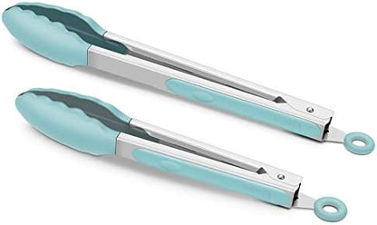  2 Pack Black Kitchen Tongs, Premium Silicone BPA Free Non-Stick Stainless Steel BBQ Cooking Grilling Locking Food Tongs, 9-Inch & 12-Inch