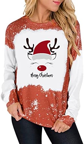  Womens 2022 Fall Fashion Tops Cute Loose Tops Sweatshirts Long Sleeve Christmas Print Plus Size Pullover Top Fall