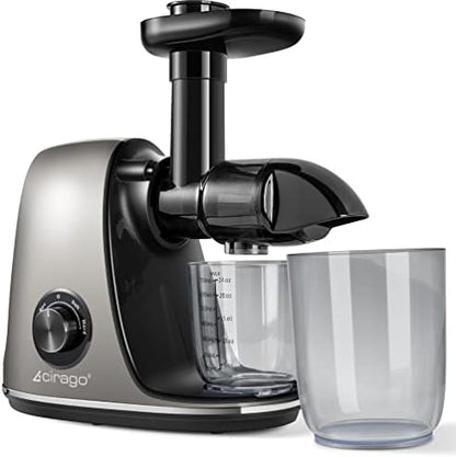  IRAGO Juicer Machines, Slow Masticating Juicer Extractor Two Speed Adjustment, Easy To Clean, Quiet Motor, Cold Press Juicer For Vegetables And Fruits, BPA-Free (Grey)