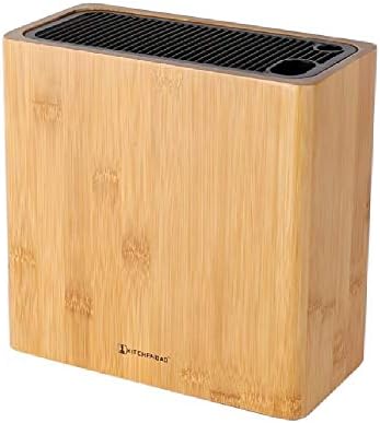 XL Bamboo Universal Knife Block Holder With Slots For Scissors And Sharpening Rod, Safe, Space Saver Knives Storage Stand Display Without Knives, Unique Slot Design To Protect Blade