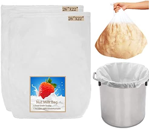  Brew Bag Cheesecloth Cheese Cloths For Straining Reusable Cheese Cloth Bags Large 2Pack 26"x22"Fine Mesh Strainer Bag For Brewing Hops Grains Fruit Cider Apple Grape Wine Beer Nut Milk Making (large)