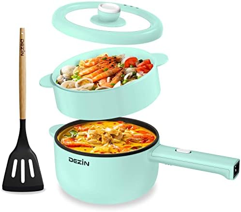  Dezin Electric Hot Pot, 1.8L Non-Stick Sauté Pan, Rapid Noodles Cooker, Mini Pot For Steak, Egg, Fried Rice, Ramen, Oatmeal, Soup With Power Adjustment, College Dorm Room Essential(Egg Rack Included)