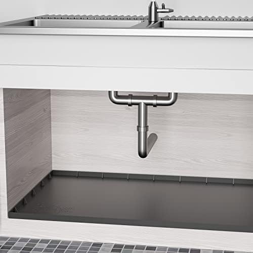  Under Sink Mat For 36" Cabinet, Holds Over 3.3 Gallons, Silicone Waterproof Mat, Under Sink Liner Sink Cabinet Protector For Water Drips, Leaks, Spills Gray 35x22.5 Inch