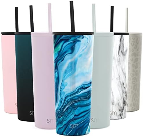  Insulated Tumbler With Lid And Straw | Iced Coffee Cup Reusable Stainless Steel Water Bottle Travel Mug | Gifts For Women Men Her Him | Classic Collection | 24oz | Seaside