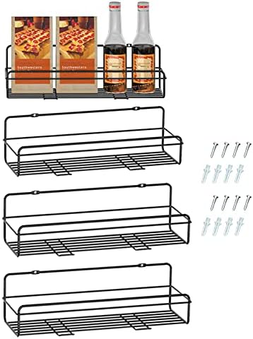  WEJIPP Spice Rack Holders Organizer For Wall Mount,Hanging Spice Shelf Storage Racks Seasoning Organizer Extra Storage For Kitchen Pantry Cabinet Cupboard Door Mount,4 Packs
