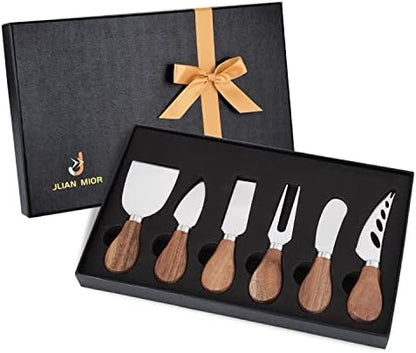  Exquisite 6-Piece Cheese Knives Set, Stainless Steel Cheese Knife Set Collection (Acacia Wood Handle)