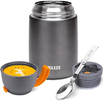  Soup Thermos For Hot Food, 17 Oz Stainless Steel Vacuum Insulated Lunch Container Bento Box With Spoon For Adults, Leakproof Thermal Food Jar For Office Picnic Travel - Black