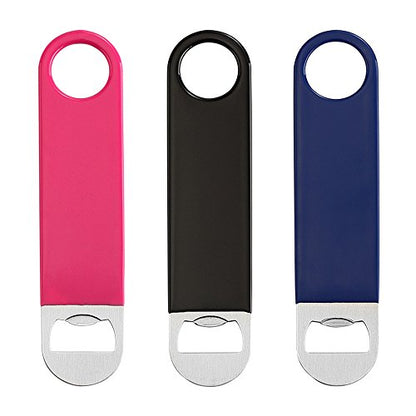  3 Pack 7" Heavy Duty Flat Bottle Opener, Pink Black Blue Stainless Steel Beer Opener