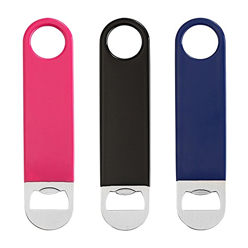  3 Pack 7" Heavy Duty Flat Bottle Opener, Pink Black Blue Stainless Steel Beer Opener