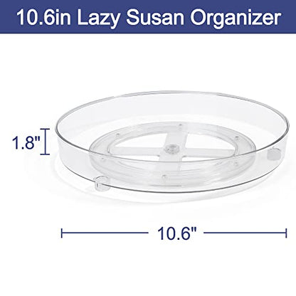  Lazy Susan Organizers, 4 Pack 10.6” Clear Lazy Susan Turntable For Kitchen, Cabinet, Fridge, Pantry, Countertop, Bathroom Storage
