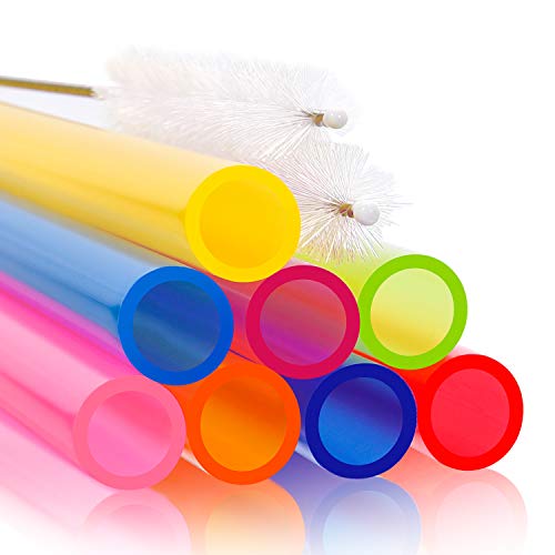  [Angled Tips] 8 Pcs Reusable Boba Straws & Smoothie Straws - Multi Colors Jumbo Wide Reusable Straws, BPA FREE Food-Grade Plastic Straws For Bubble Tea(Tapioca, Boba Pearls), Milkshakes With 2 Brushes