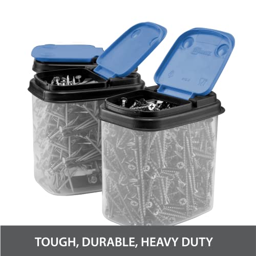  Bits & Bolts Stackable Plastic Storage Bins – Flip Top Organizer | Great For Food Storage, Pantry, Crafts, Toys, Small Hardware & More | Storage Containers With Blue Lids, 12 Pack