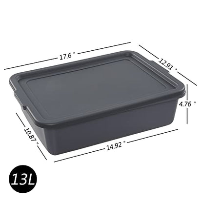  3 Pack 13 L Commercial Bus Tub With Lid, Gray Small Utility Tub Box