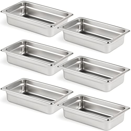  6 Pack Anti-Jam Hotel Pans, 1/3 Size 6 Inch Deep, NSF Commercial 18/8 Stainless Steel Chafing Steam Table Pan, Catering Storage Metal Food Pan