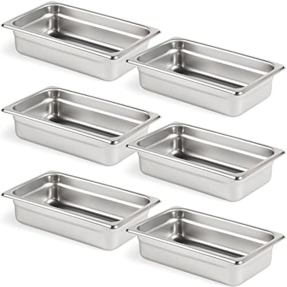  6 Pack Anti-Jam Hotel Pans, 1/3 Size 6 Inch Deep, NSF Commercial 18/8 Stainless Steel Chafing Steam Table Pan, Catering Storage Metal Food Pan