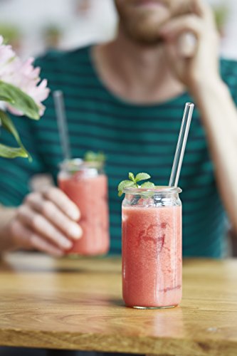  Alm Glass Straws - 6x Reusable 8 Inch Drinking Straws Clear + Plastic-Free Cleaning Brush - Made In Germany - Dishwasher Safe - Straight - Perfect For Smoothies, Cocktails