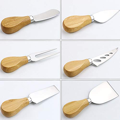  12 PCS Charcuterie Knife Set Cheese Knives Set,6 PCS Stainless Steel Cheese Slicer Cutter Knives With Bamboo Handle,6 PCS Stainless Steel Forks And Spoons For Home Kitchen Serving