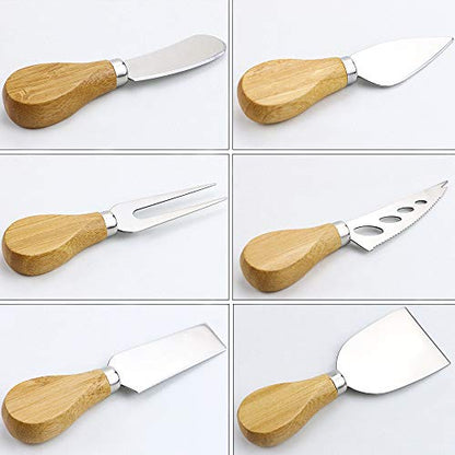  12 PCS Charcuterie Knife Set Cheese Knives Set,6 PCS Stainless Steel Cheese Slicer Cutter Knives With Bamboo Handle,6 PCS Stainless Steel Forks And Spoons For Home Kitchen Serving