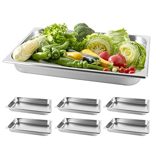  Hotel Pan Full Size Stainless Steel Steam Table Pan, 2.6’’ Deep Chafer Food Pan, Pack Of 6 Stackable Anti-Jam Steam Pan For Hotel, Restaurant Supplies, Party, Buffet And Event Catering