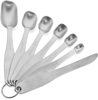 Measuring Spoons 18/8 Stainless Steel Measuring Spoons Set Of 7 Piece With 1 Leveler Dry And Liquid Ingredients (Dual Sided)