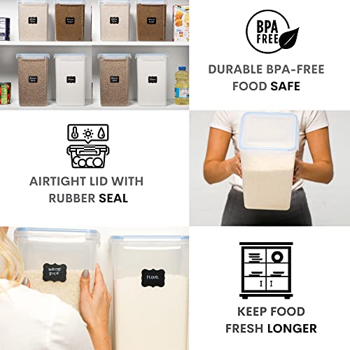  XXL 6.5L / 250 Oz X 2 & XL 5.2L / 175 Oz X 2 - WIDE & DEEP Food Storage Airtight Containers [Set Of 4] + Free 4 Measuring Cups + Labels - Ideal For Sugar, Flour Leakproof BPA Free Clear Plastic
