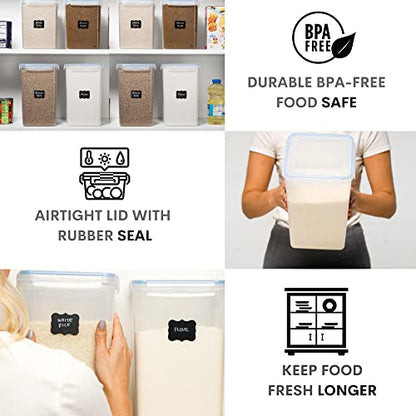  XXL 6.5L / 250 Oz X 2 & XL 5.2L / 175 Oz X 2 - WIDE & DEEP Food Storage Airtight Containers [Set Of 4] + Free 4 Measuring Cups + Labels - Ideal For Sugar, Flour Leakproof BPA Free Clear Plastic