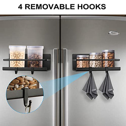  Siasky 2Pcs Magnetic Spice Rack, Magnetic Shelf For Refrigerator Magnetic Fridge Shelf With 4 Removable Hooks For Kitchen Space Saver
